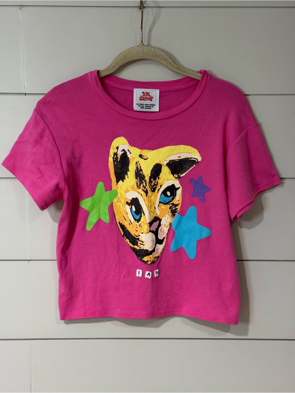 Ian Charms Pink Baby Doll T-Shirt w/ Graphic Cheetah Size L